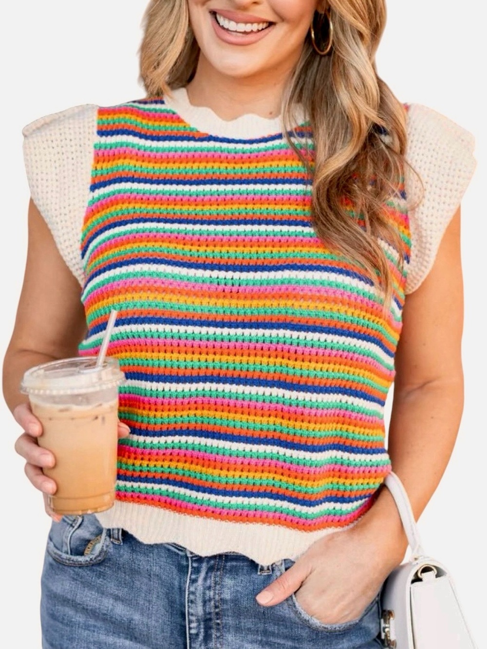 THML Retro Rainbow Stripe Crochet Vest